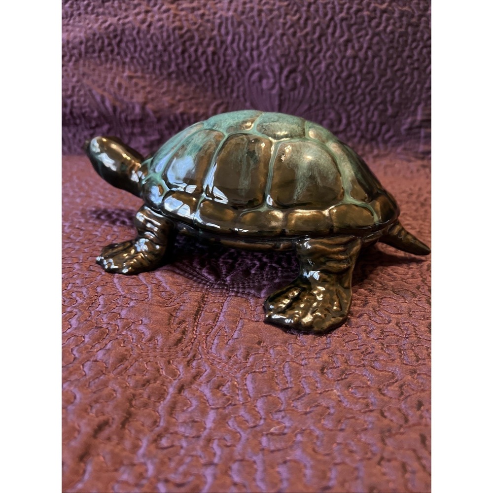 Vintage Blue Mountain Pottery Sea Turtle Canada Green Drip Glaze BMP 9x7x4 Walks - Picture 7 of 14